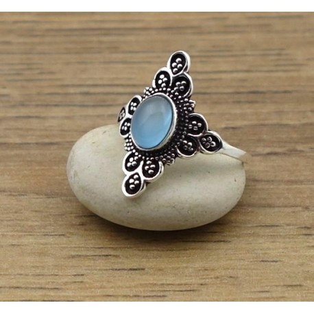 Bague Pierre Semi précieuse IN18414 calcédoine bleue